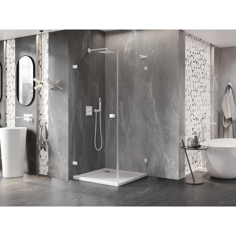 Mexen Lunar-B L Duschkabine schwenkbar links 90 x 90 cm, transparent, weiß - 832L-090-090-20-00-L
