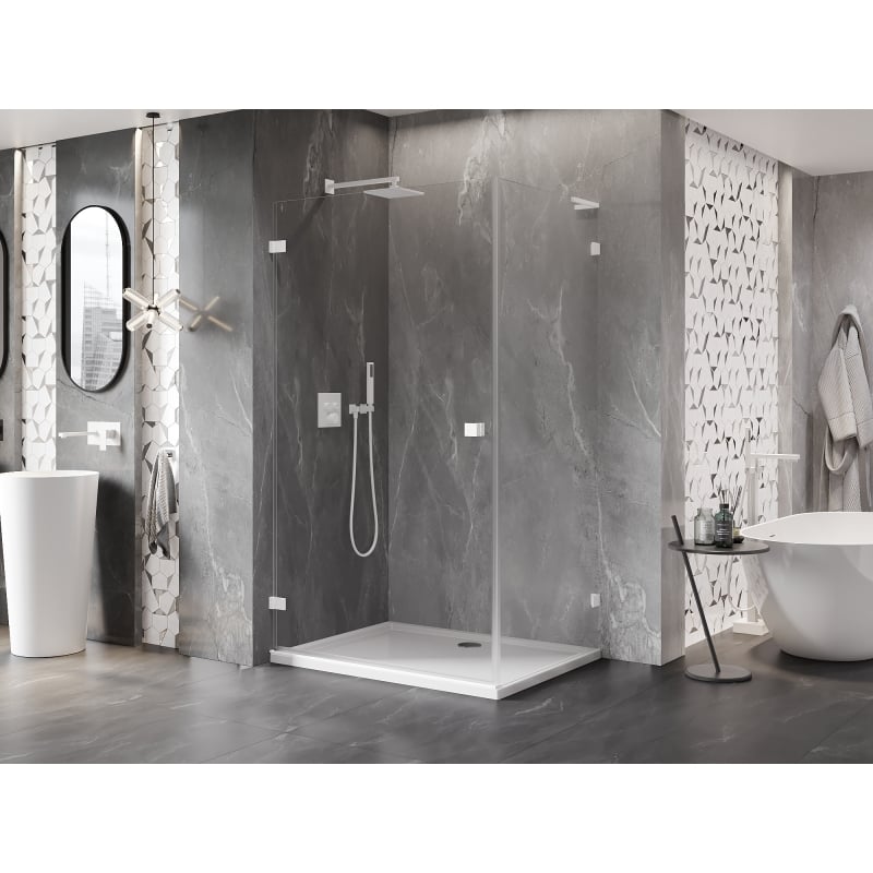 Mexen Lunar-B L Duschkabine schwenkbar links 100 x 90 cm, transparent, weiß - 832L-100-090-20-00-L
