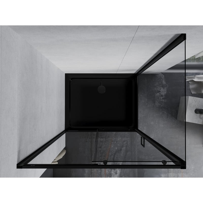 Mexen Apia Duschkabine schiebbar 100 x 90 cm, transparent, schwarz + Duschwanne Flat, schwarz - 840-100-090-70-00-4070B