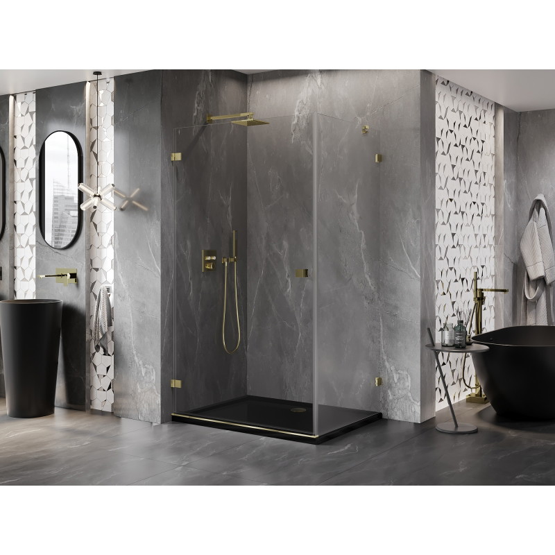 Mexen Lunar-B Duschkabine schwenkbar links 90 x 80 cm, transparent, gold - 832-090-080-50-00-L