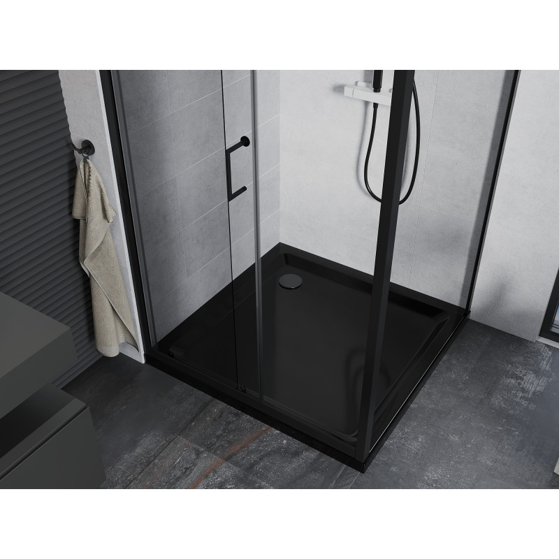 Mexen Apia Schiebedusche 100 x 100 cm, transparent, schwarz + Duschwanne Flat, schwarz - 840-100-100-70-00-4070B