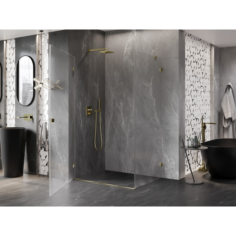 Mexen Lunar-B Duschkabine Drehbar links 95 x 80 cm, transparent, gold - 832-095-080-50-00-L