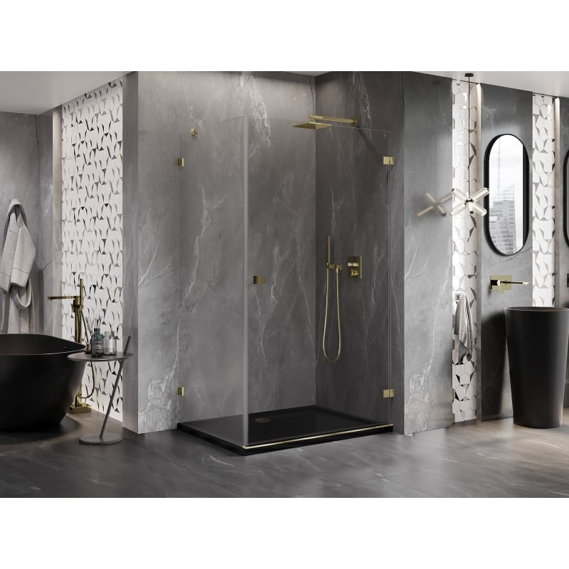 Mexen Lunar-B Duschkabine schwenkbar rechts 85 x 80 cm, transparent, gold - 832-085-080-50-00-P