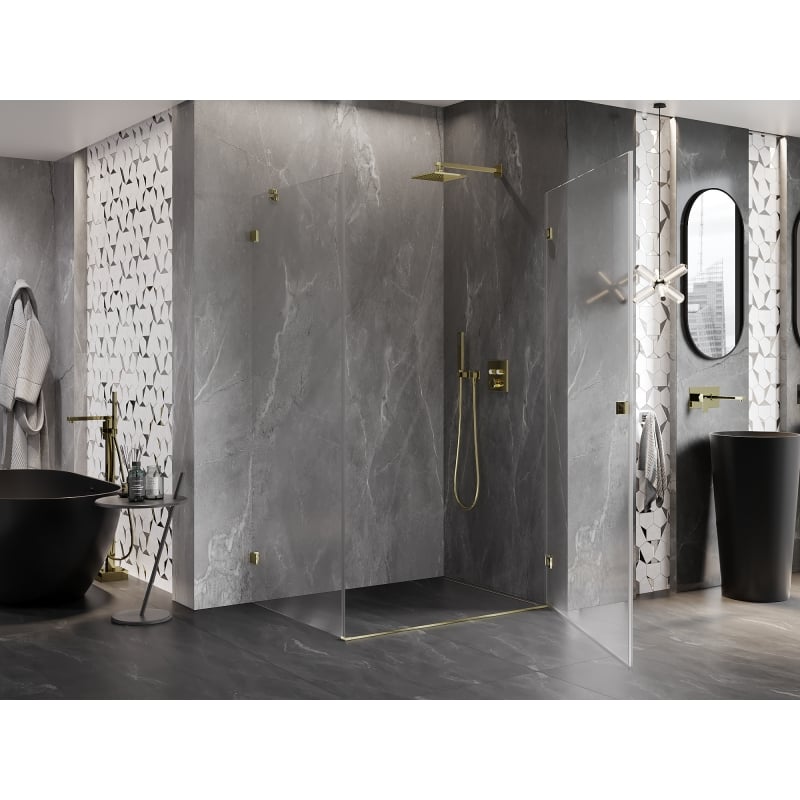 Mexen Lunar-B Duschkabine Schwingtür rechts 95 x 80 cm, transparent, gold - 832-095-080-50-00-P