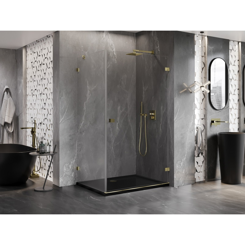 Mexen Lunar-B Duschkabine, öffnend, rechts, 100 x 80 cm, transparent, gold - 832-100-080-50-00-P