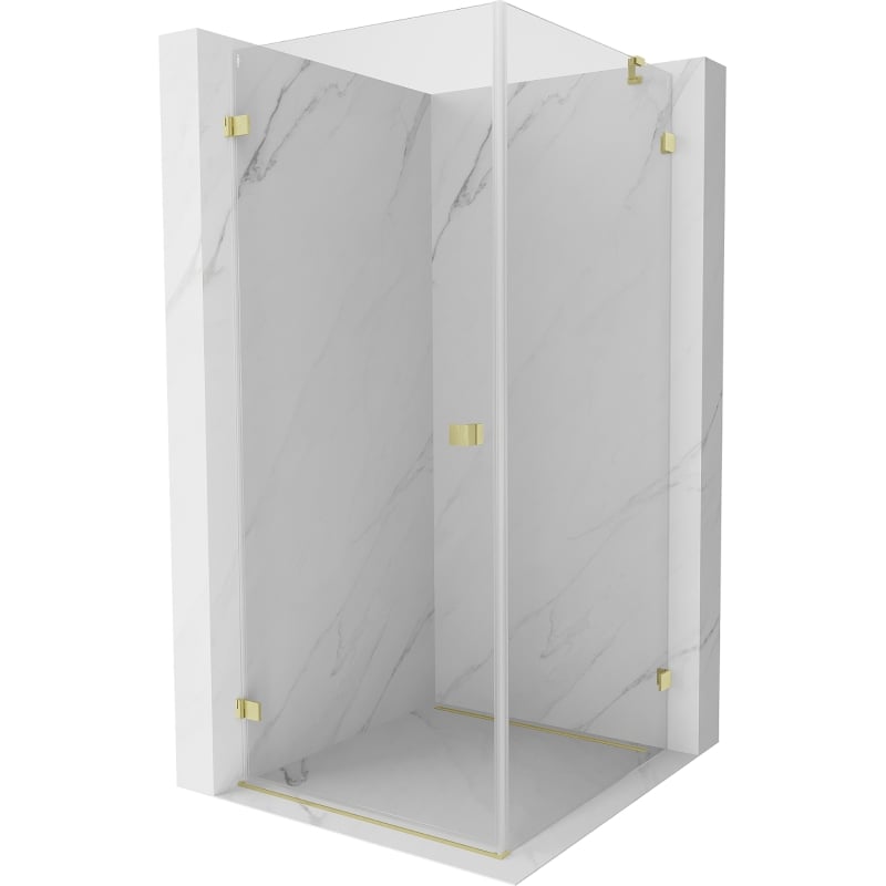 Mexen Lunar-B Duschkabine, schwenkbar, links, 80 x 80 cm, transparent, gebürstet gold - 832-080-080-55-00-L