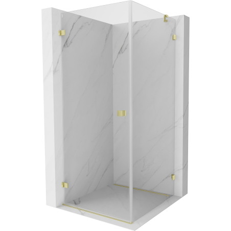 Mexen Lunar-B Duschkabine, schwenkbar, links, 80 x 80 cm, transparent, gebürstet gold - 832-080-080-55-00-L