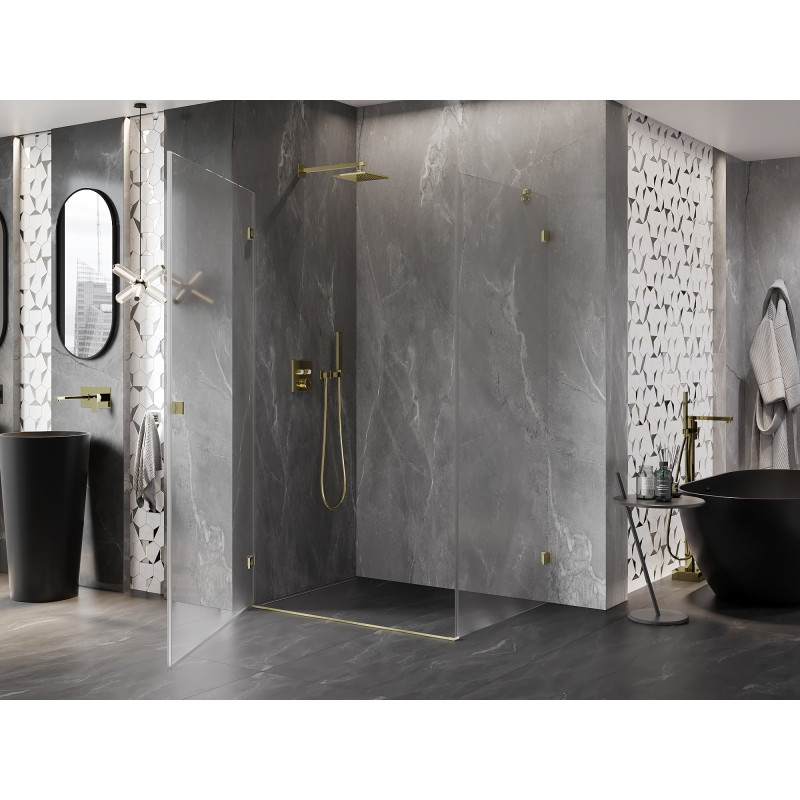 Mexen Lunar-B Duschkabine schwenkbar links 100 x 90 cm, transparent, gold gebürstet - 832-100-090-55-00-L