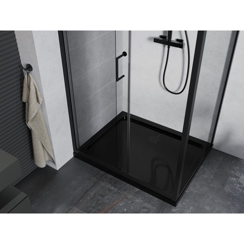 Mexen Apia Schiebeduschkabine 120 x 90 cm, transparent, schwarz + Flat Duschwanne, schwarz - 840-120-090-70-00-4070B