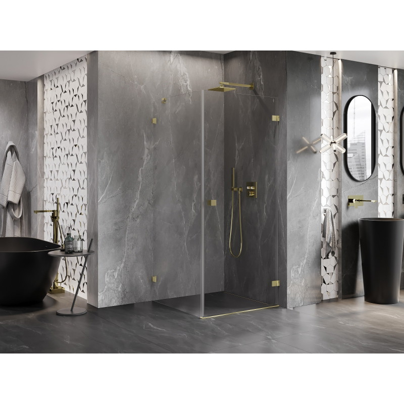 Mexen Lunar-B Duschkabine öffnend rechts 80 x 80 cm, transparent, gebürstetes Gold - 832-080-080-55-00-P