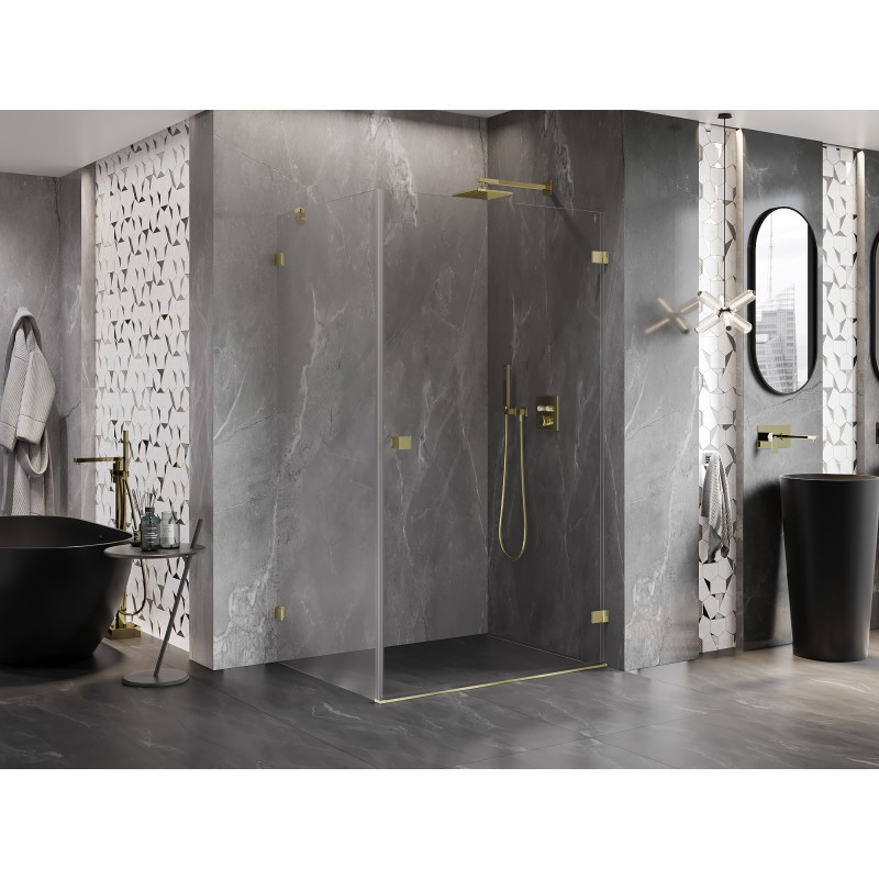 Mexen Lunar-B Duschkabine, rechts öffnend, 100 x 80 cm, transparent, gebürstetes Gold - 832-100-080-55-00-P