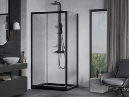 Mexen Apia Schiebetür-Duschkabine 130 x 70 cm, transparent, schwarz + Flat Duschwanne, schwarz - 840-130-070-70-00-4070B