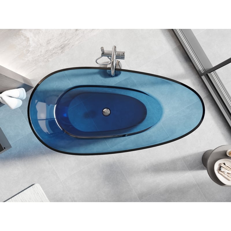 Mexen Glass Denim freistehende transparente Badewanne 170 x 85 cm, Chrom-Abfluss - 58061708507