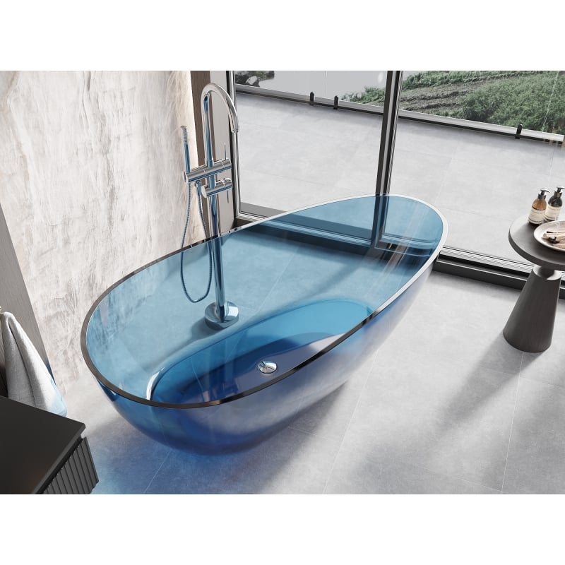 Mexen Glass Denim freistehende transparente Badewanne 170 x 85 cm, Chrom-Abfluss - 58061708507