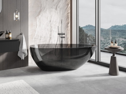 Mexen Glass freistehende transparente Badewanne 170 x 85 cm, schwarz, Chromverschluss - 58061708513