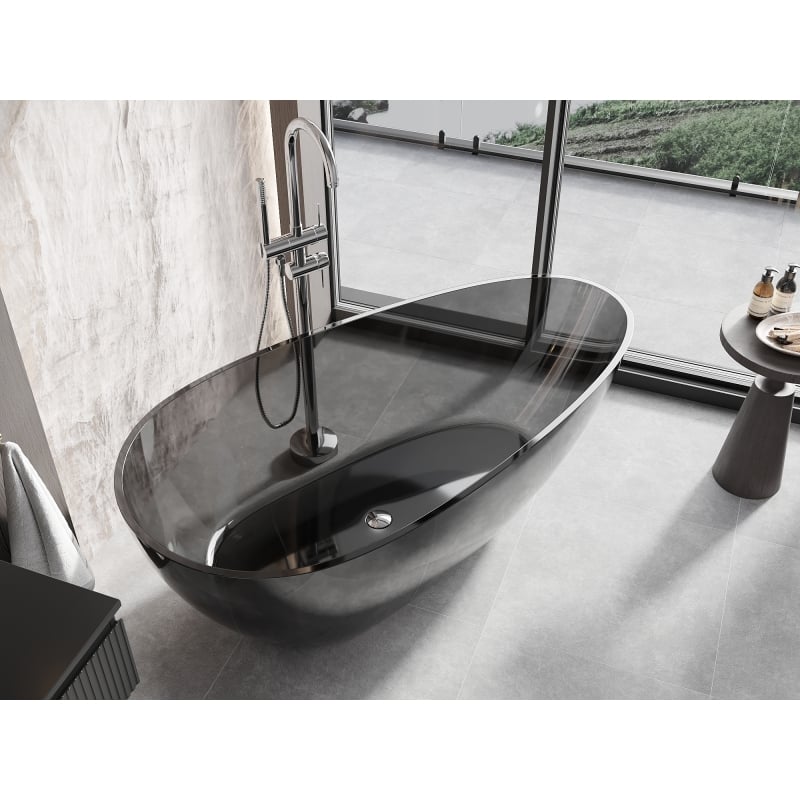 Mexen Glass schwarzer freistehender transparenter Whirlpool 170 x 85 cm, Chromstopfen - 58061708513