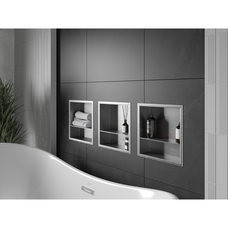 Mexen X-Wall-R Nischenregal mit Flansch und Regal 30 x 30 cm, Inox - 1910303010S