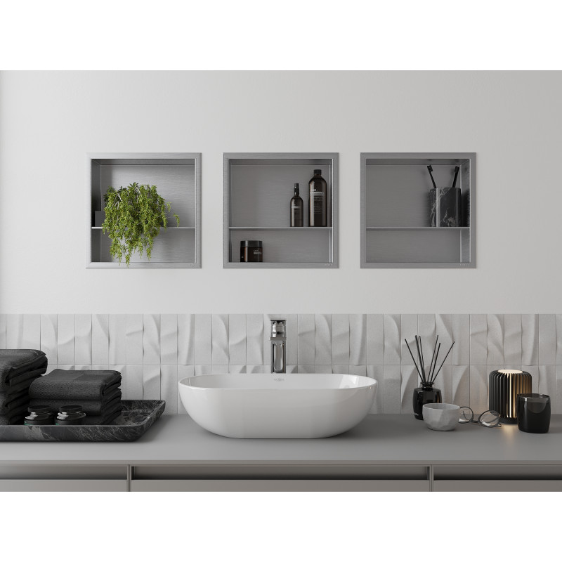 Mexen X-Wall-R Nischenregal mit Flansch und Regal 30 x 30 cm, Inox - 1910303010S