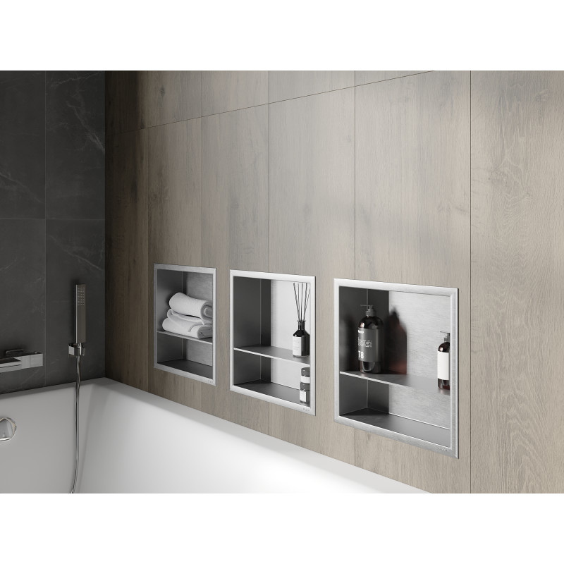 Mexen X-Wall-R Nischenregal mit Flansch und Regal 30 x 30 cm, Inox - 1910303010S