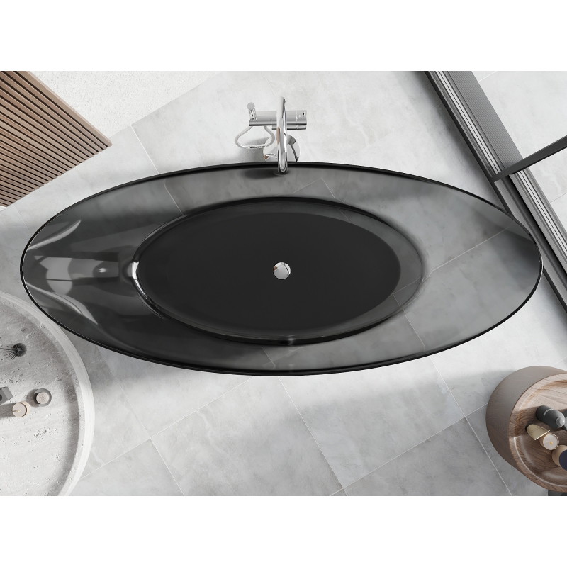 Mexen Vea schwarz freistehende transparente Badewanne 180 x 80 cm, Chrom-Abfluss - 58091808013