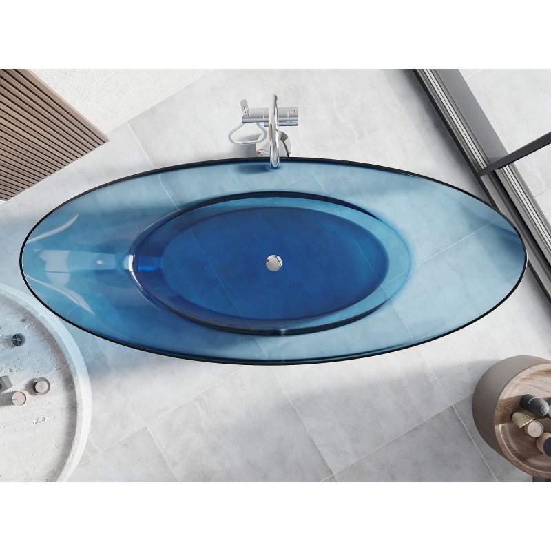 Mexen Vea freistehende transparente Wannendecke Denim 180 x 80 cm, verchromter Stopfen - 58091808007