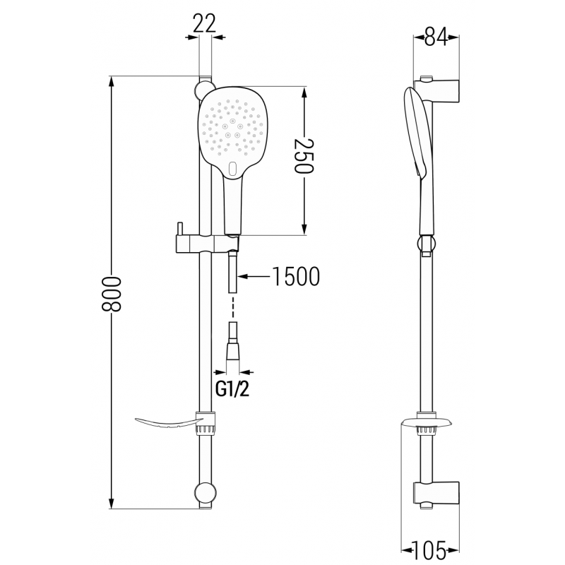 Mexen DF22 verschiebbares Duschset, schwarz - 785224582-70