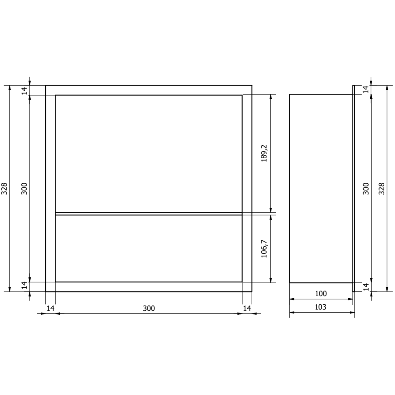 Mexen X-Wall-R Nischenregal mit Flansch und Ablage 30 x 30 cm, schwarz - 1970303010S