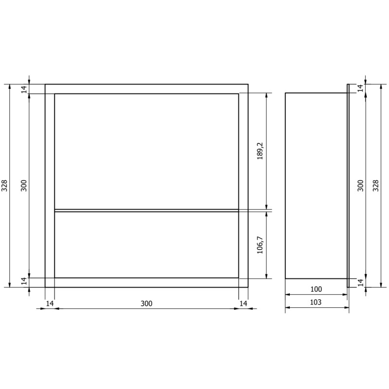Mexen X-Wall-R Nischenregal mit Kragen und Ablage 30 x 30 cm, schwarz - 1970303010S