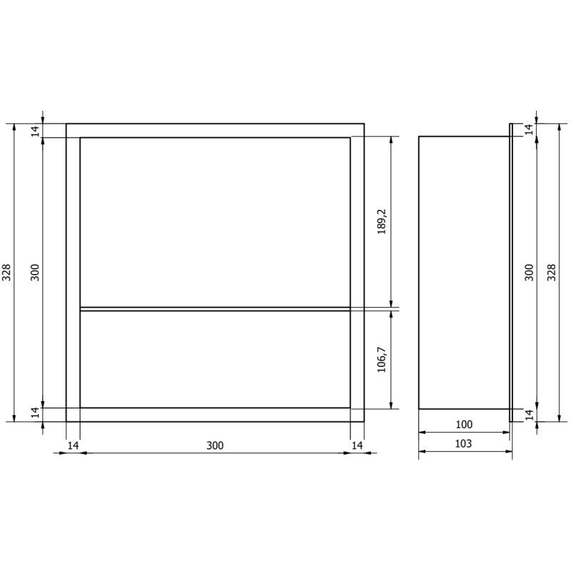 Mexen X-Wall-R Nischentablett mit Flansch und Ablage 30 x 30 cm, schwarz - 1970303010S