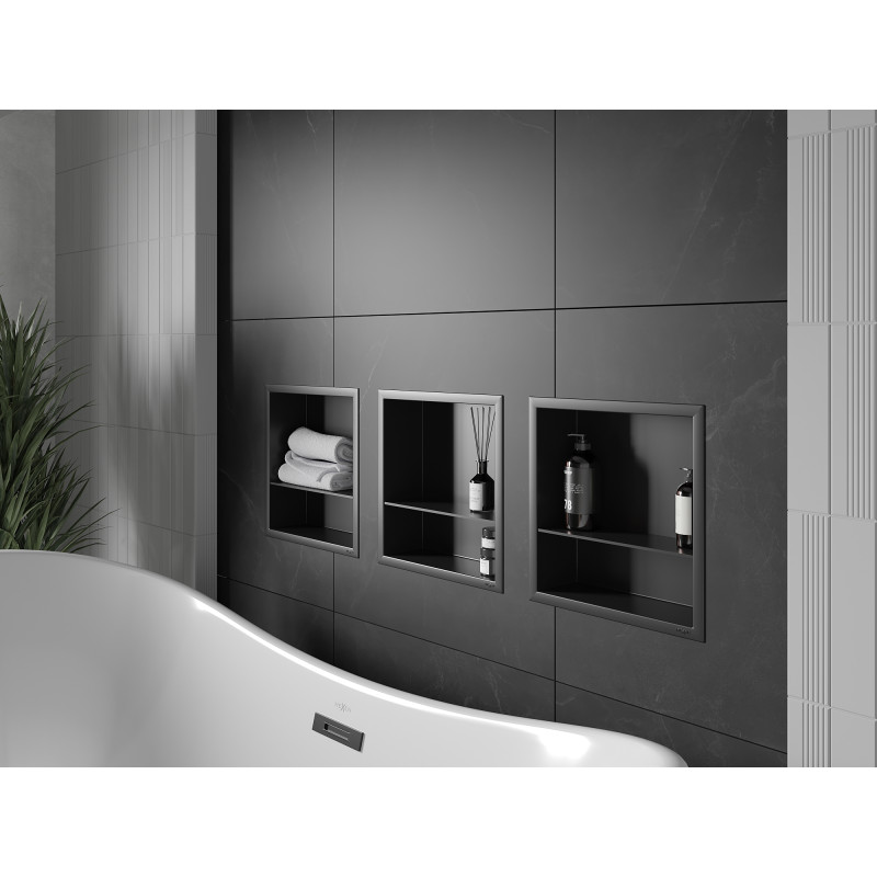 Mexen X-Wall-R Nischentablett mit Flansch und Ablage 30 x 30 cm, schwarz - 1970303010S