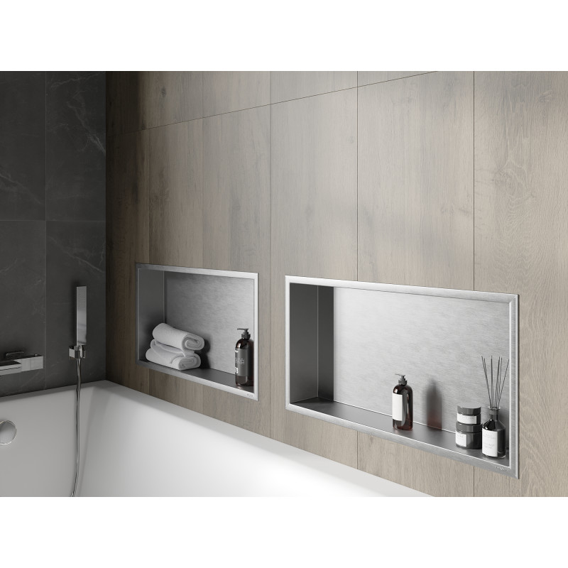 Mexen X-Wall-R Nischeneinbauregal mit Flansch 60 x 30 cm, Inox - 1910603010