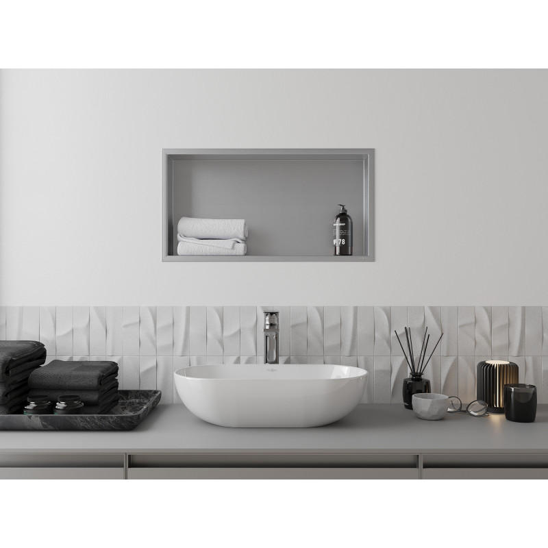 Mexen X-Wall-R Nischeneinbauregal mit Flansch 60 x 30 cm, Inox - 1910603010