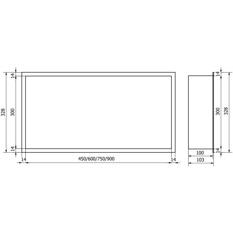 Mexen X-Wall-R Nischeneinbauregal mit Flansch 60 x 30 cm, Inox - 1910603010