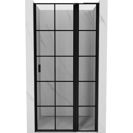 Mexen Mist L Duschtür schwenkbar rechts 90 cm, schwarzes Gitter, schwarz - 8A4L-090-000-70-77-P