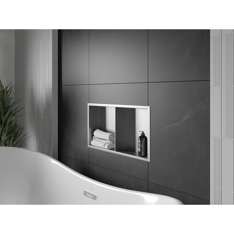 Mexen X-Wall-R Nischenregal mit Rahmen und Regal 60 x 30 cm, Inox - 1910603010S