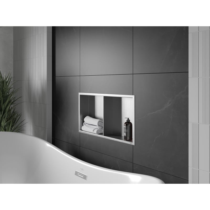 Mexen X-Wall-R Nischeregal mit Flansch und Regalboden 60 x 30 cm, Inox - 1910603010S