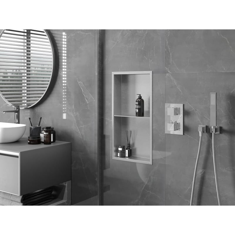 Mexen X-Wall-R Nischeregal mit Flansch und Regalboden 60 x 30 cm, Inox - 1910603010S