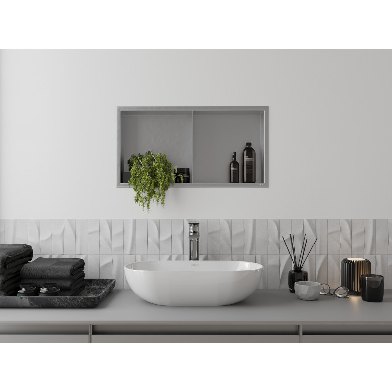 Mexen X-Wall-R Nischenregal mit Rahmen und Regal 60 x 30 cm, Inox - 1910603010S