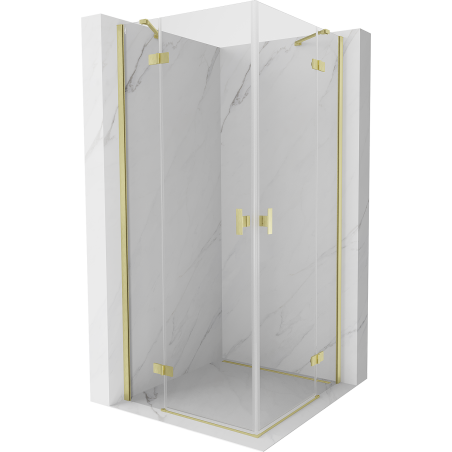 Mexen Mist-H Duo Duschkabine, schwenkbar 70 x 70 cm, transparent, gebürstetes Gold - 8A5-070L-070P-55-00