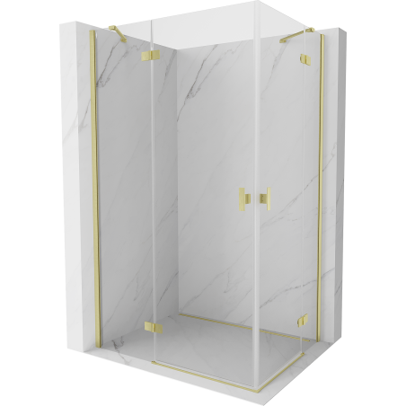 Mexen Mist-H Duo Duschkabine, schwenkbar, links, 80 x 70 cm, transparent, gebürstetes Gold - 8A5-080L-070P-55-00