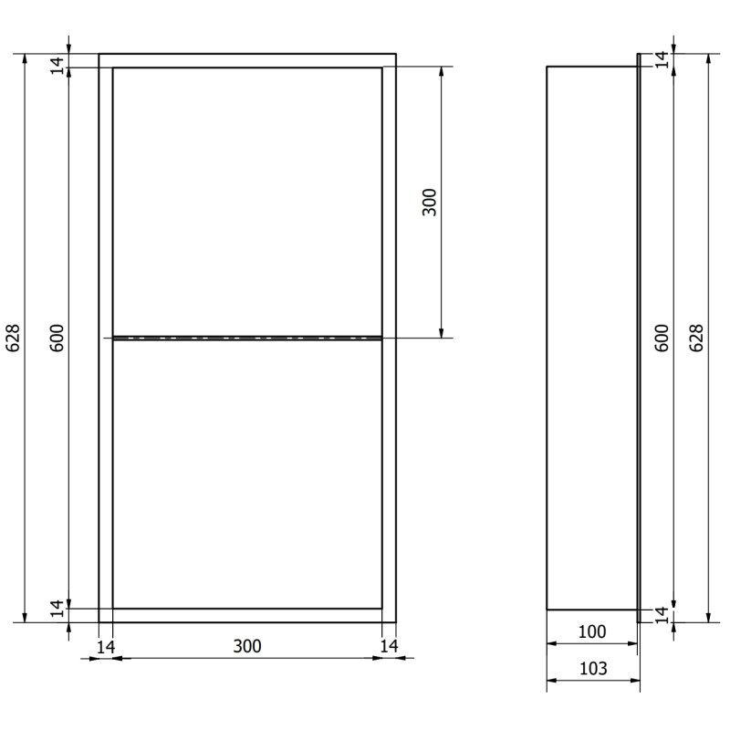 Mexen X-Wall-R Einbauregal mit Flansch und Ablage 60 x 30 cm, weiß - 1920603010S