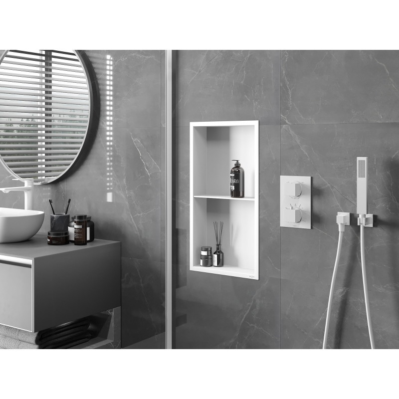 Mexen X-Wall-R Einbauregal mit Flansch und Ablage 60 x 30 cm, weiß - 1920603010S