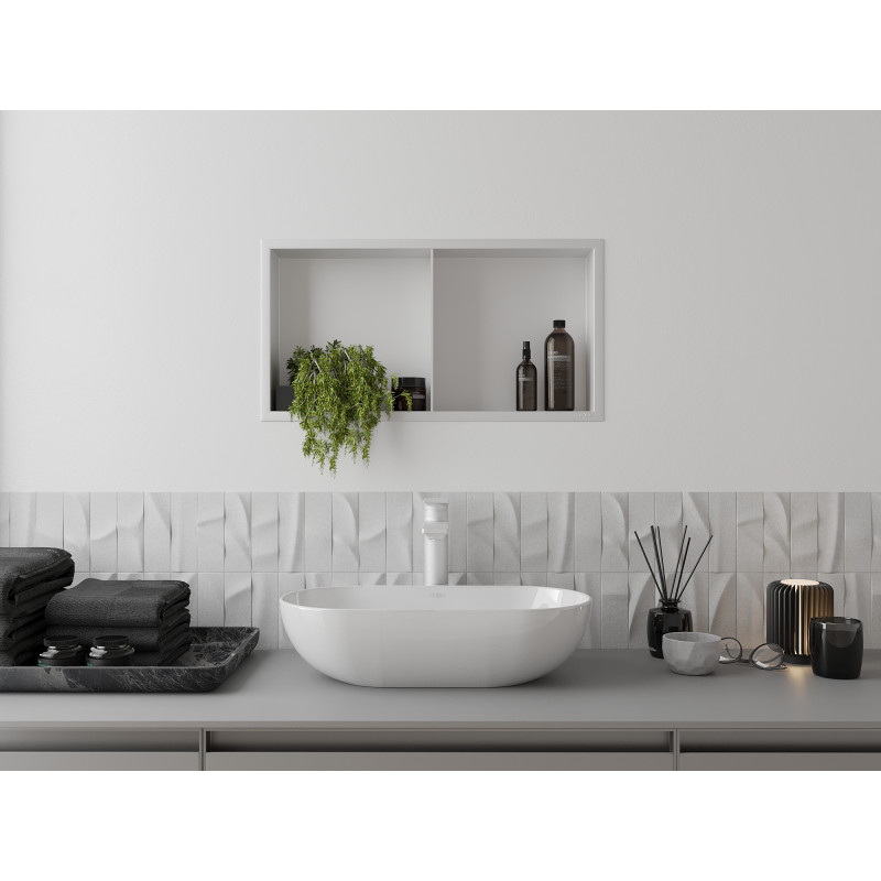 Mexen X-Wall-R Nischenregal mit Flansch und Regal 60 x 30 cm, weiß - 1920603010S