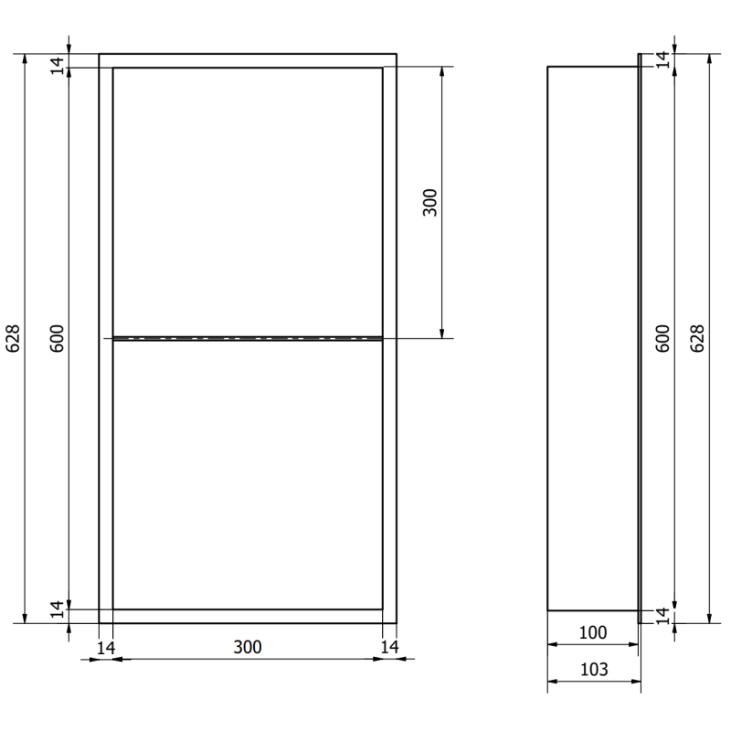 Mexen X-Wall-R Nischenregal mit Rand und Regal 60 x 30 cm, gebürstetes Gold - 1950603010S