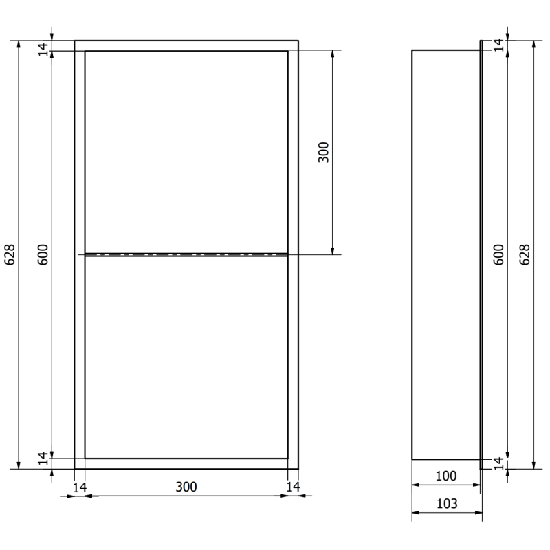 Mexen X-Wall-R Nischenregal mit Rahmen und Regal 60 x 30 cm, schwarz - 1970603010S