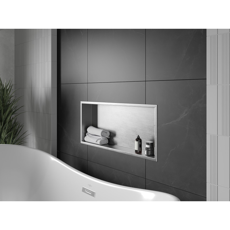 Mexen X-Wall-R Einbauwandregal mit Flansch 75 x 30 cm, Inox - 1910753010