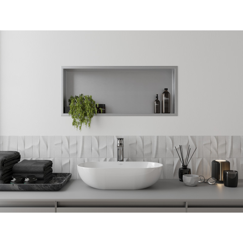 Mexen X-Wall-R Einbauwandregal mit Flansch 75 x 30 cm, Inox - 1910753010