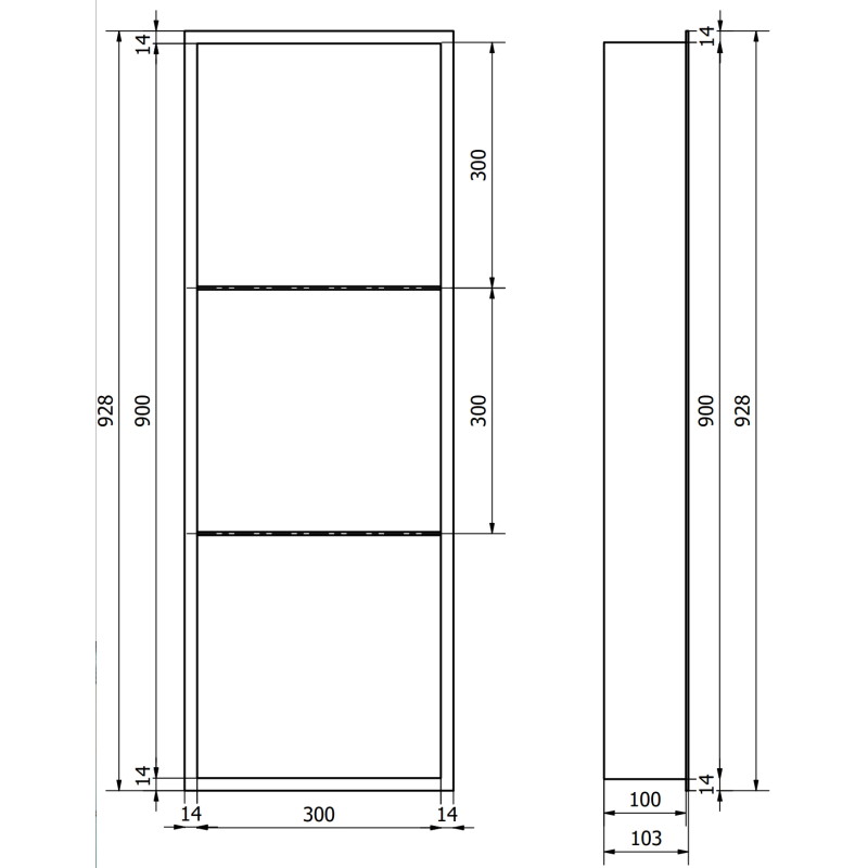 Mexen X-Wall-R Nischenregal mit Rahmen und Ablage 90 x 30 cm, Inox - 1910903010S
