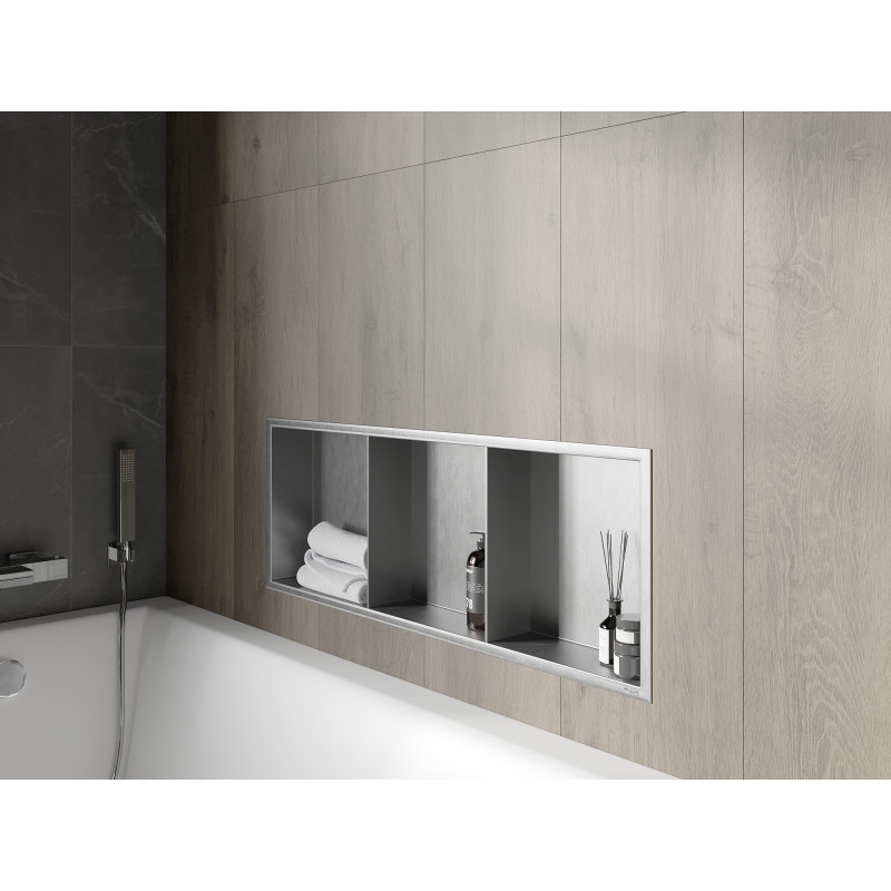 Mexen X-Wall-R Nischenregal mit Flansch und Regal 90 x 30 cm, Inox - 1910903010S