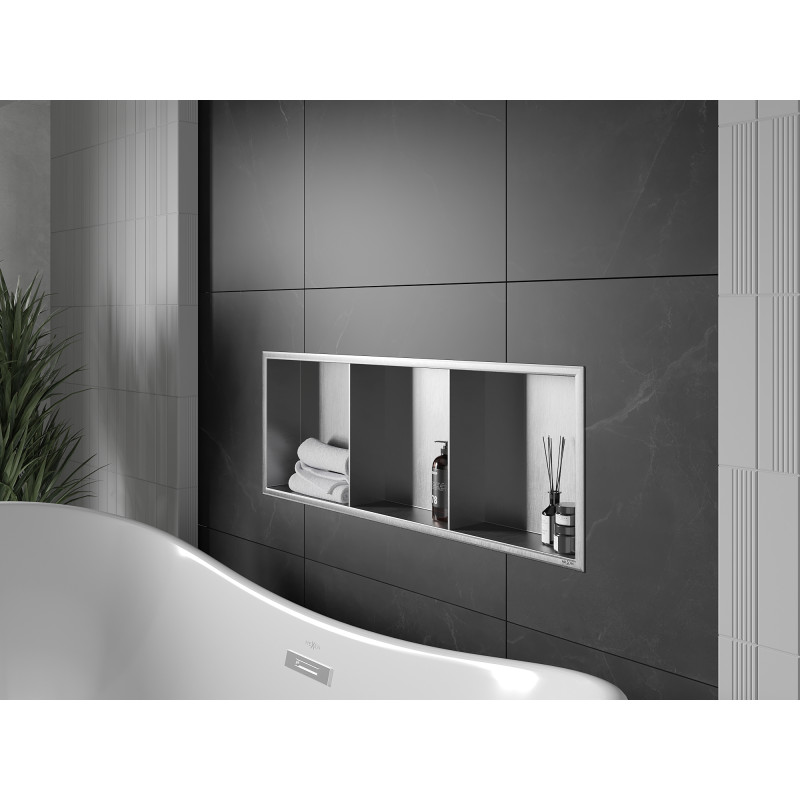 Mexen X-Wall-R Nischenregal mit Flansch und Regal 90 x 30 cm, Inox - 1910903010S